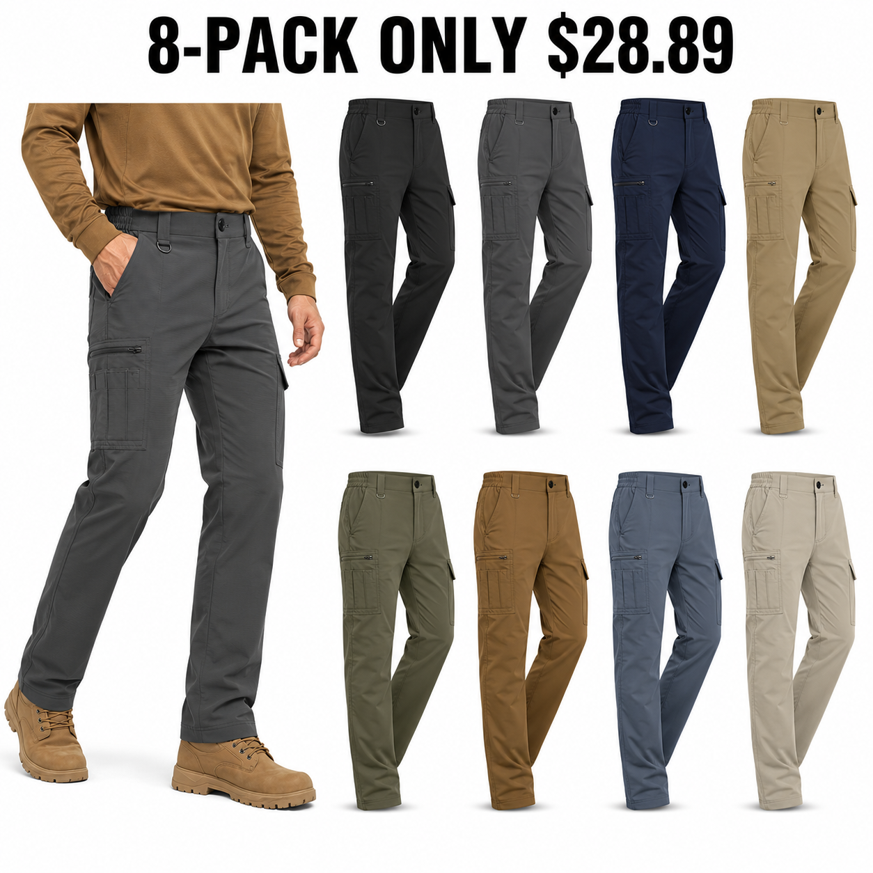 8-Pack All-Color Rotation lightweight stretch 9-pocket work and hiking pants, Only $28.89