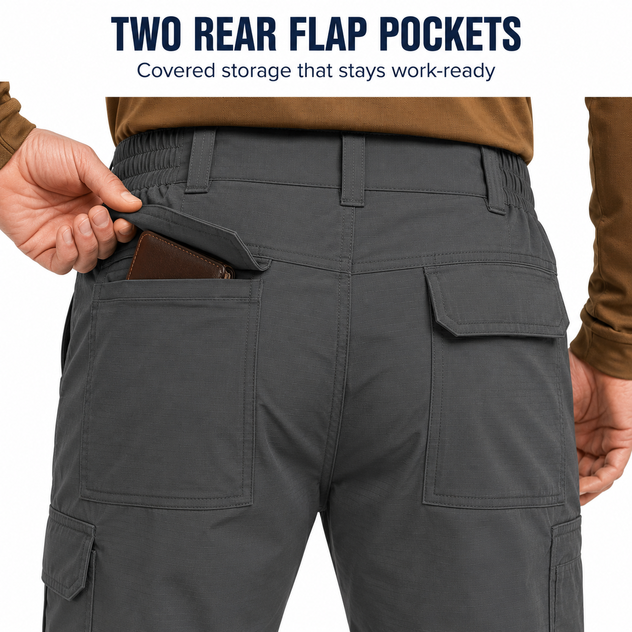 Two rear protective flap pockets close-up