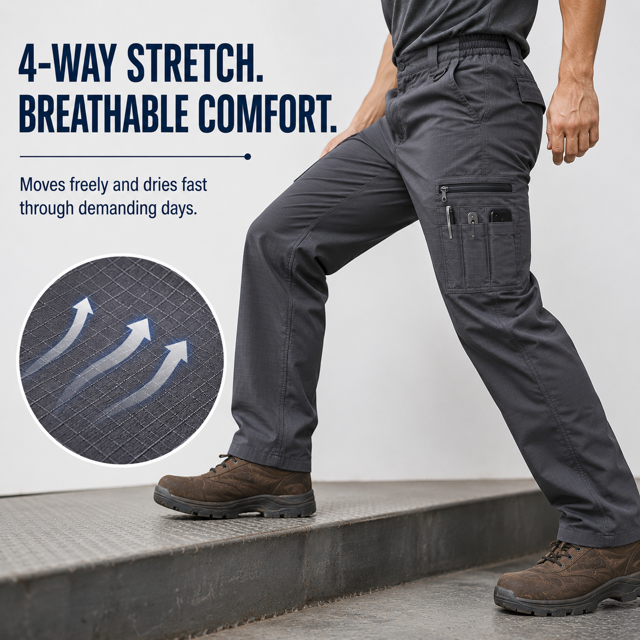 Four-way stretch and breathable comfort demonstration