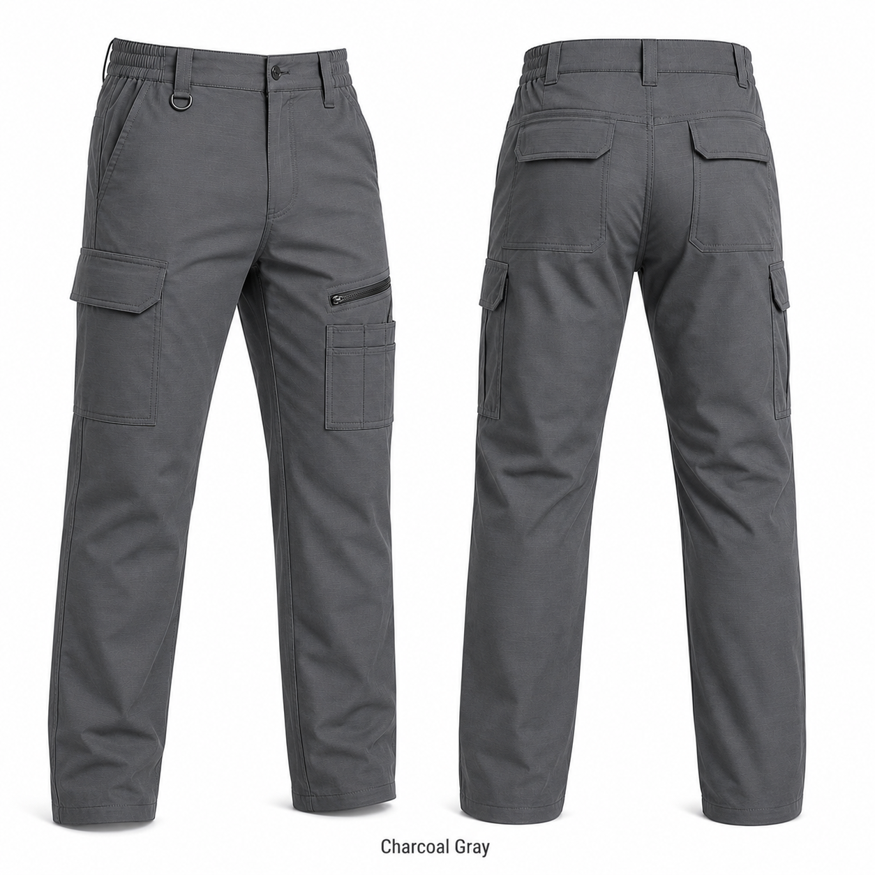 Charcoal Gray 9-pocket work pants front and back product view
