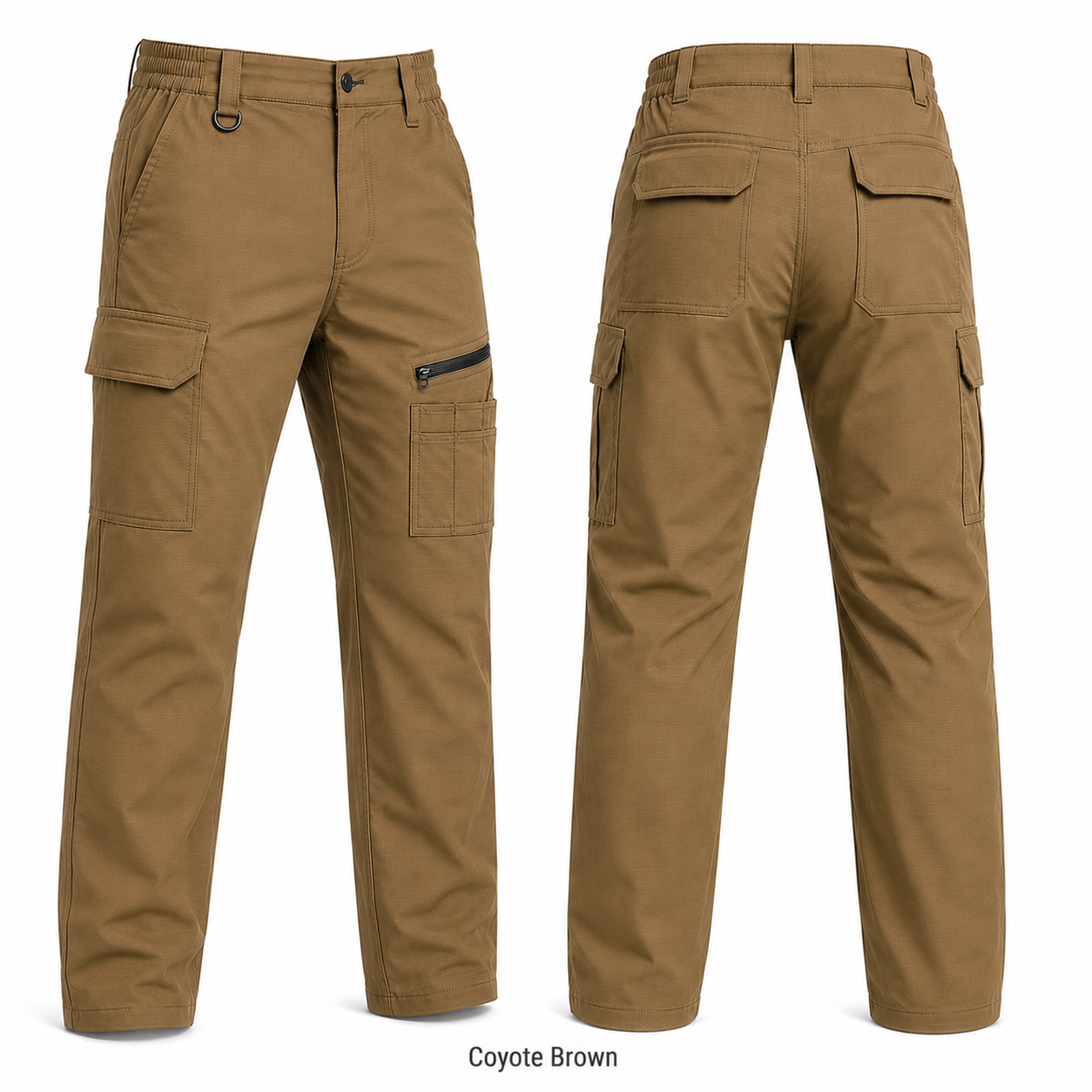 Coyote Brown 9-pocket work pants front and back product view