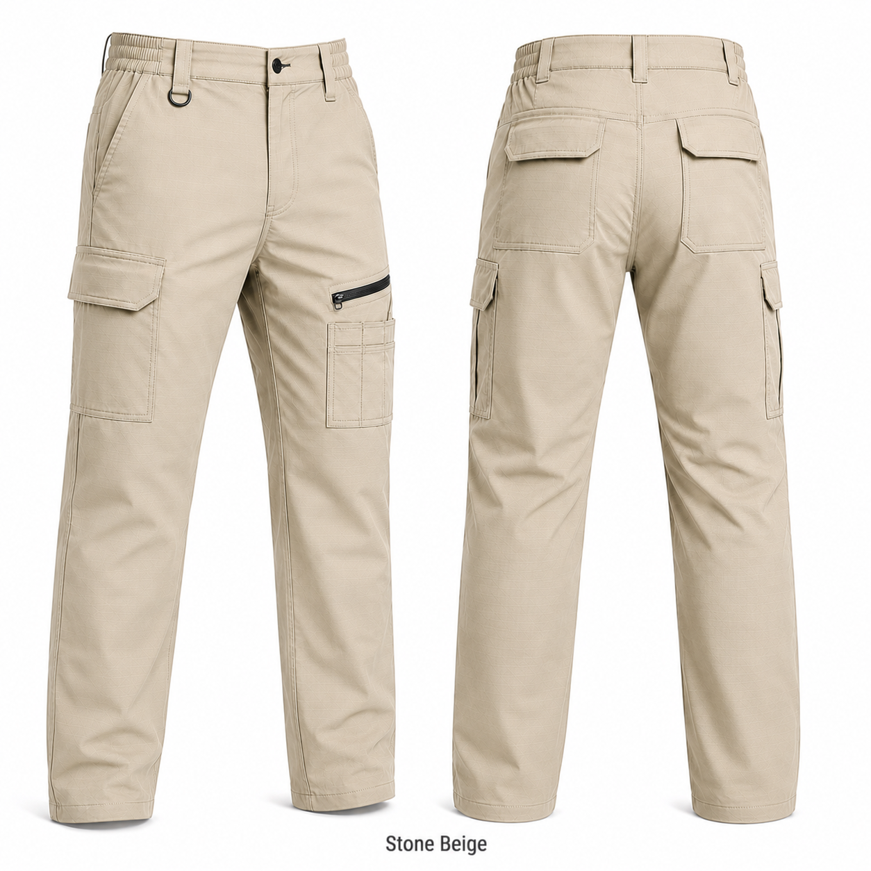 Stone Beige 9-pocket work pants front and back product view
