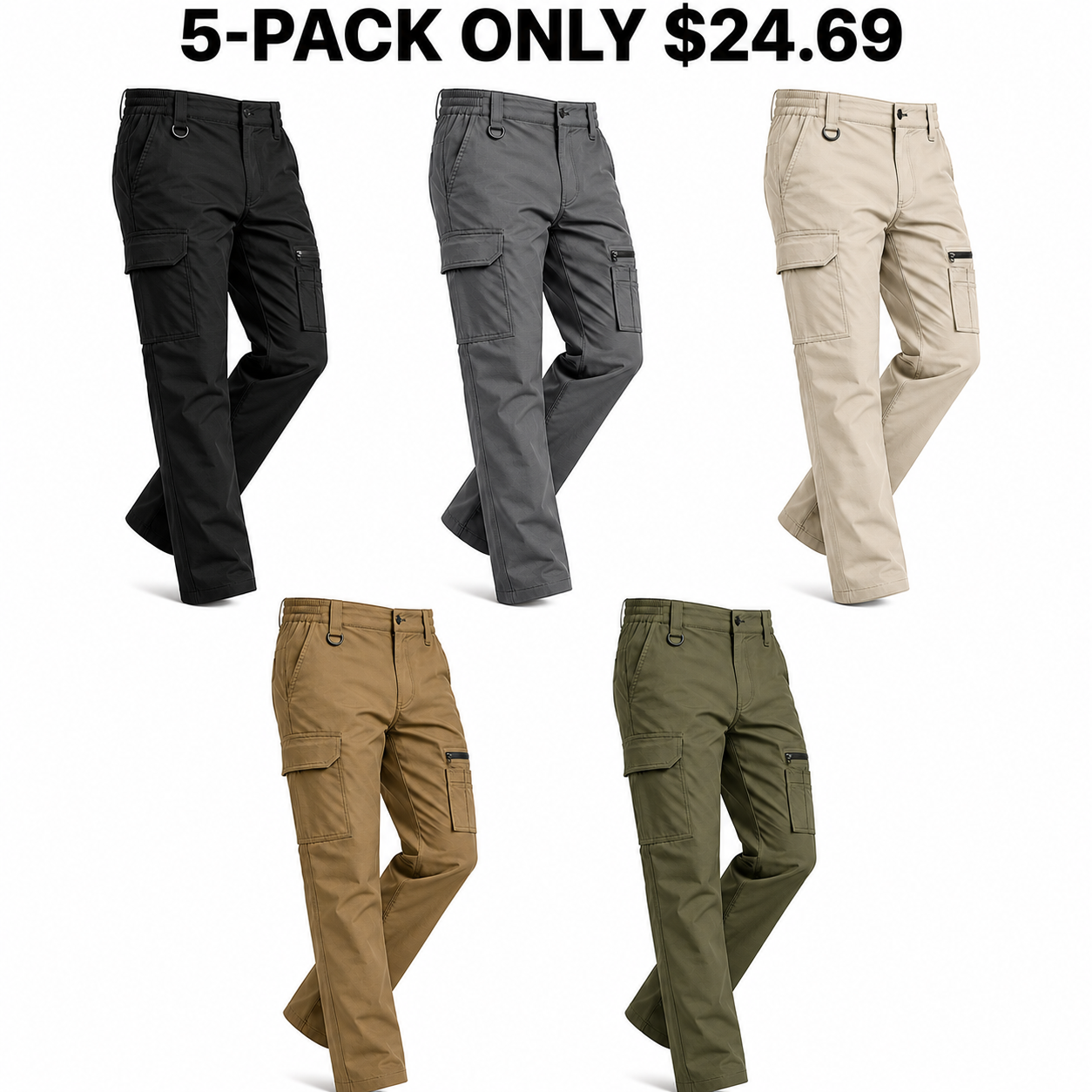 5-Pack Trail Neutrals lightweight stretch pants, Only $24.69