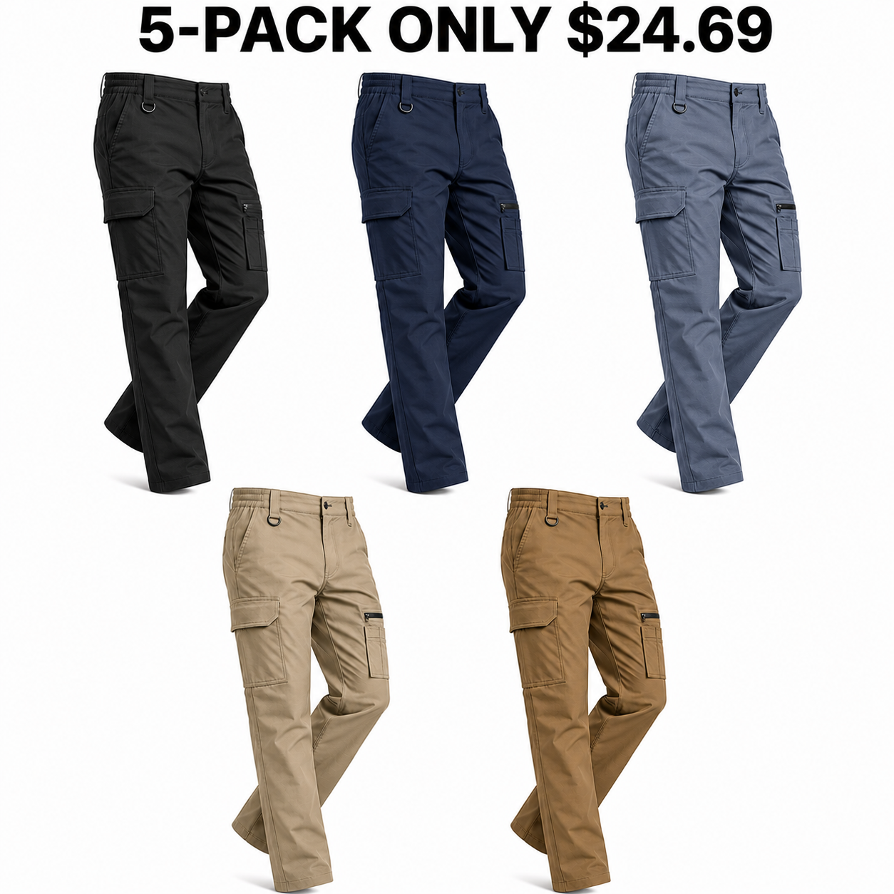 5-Pack Everyday Utility lightweight stretch pants, Only $24.69