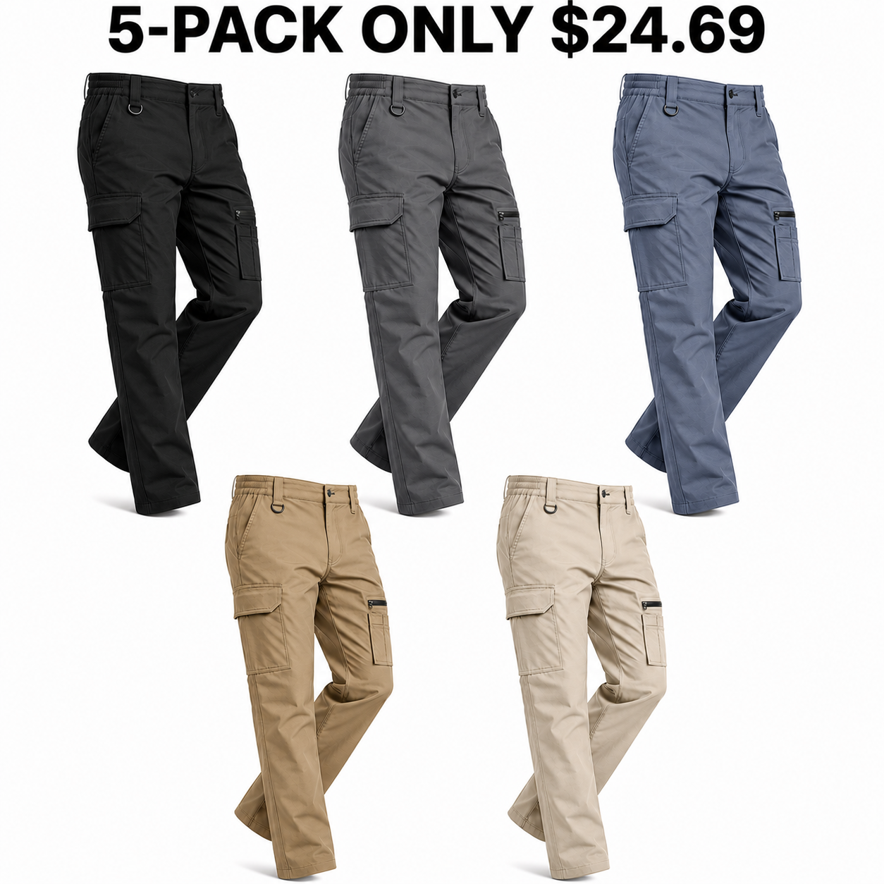 5-Pack Light-to-Dark lightweight stretch pants, Only $24.69