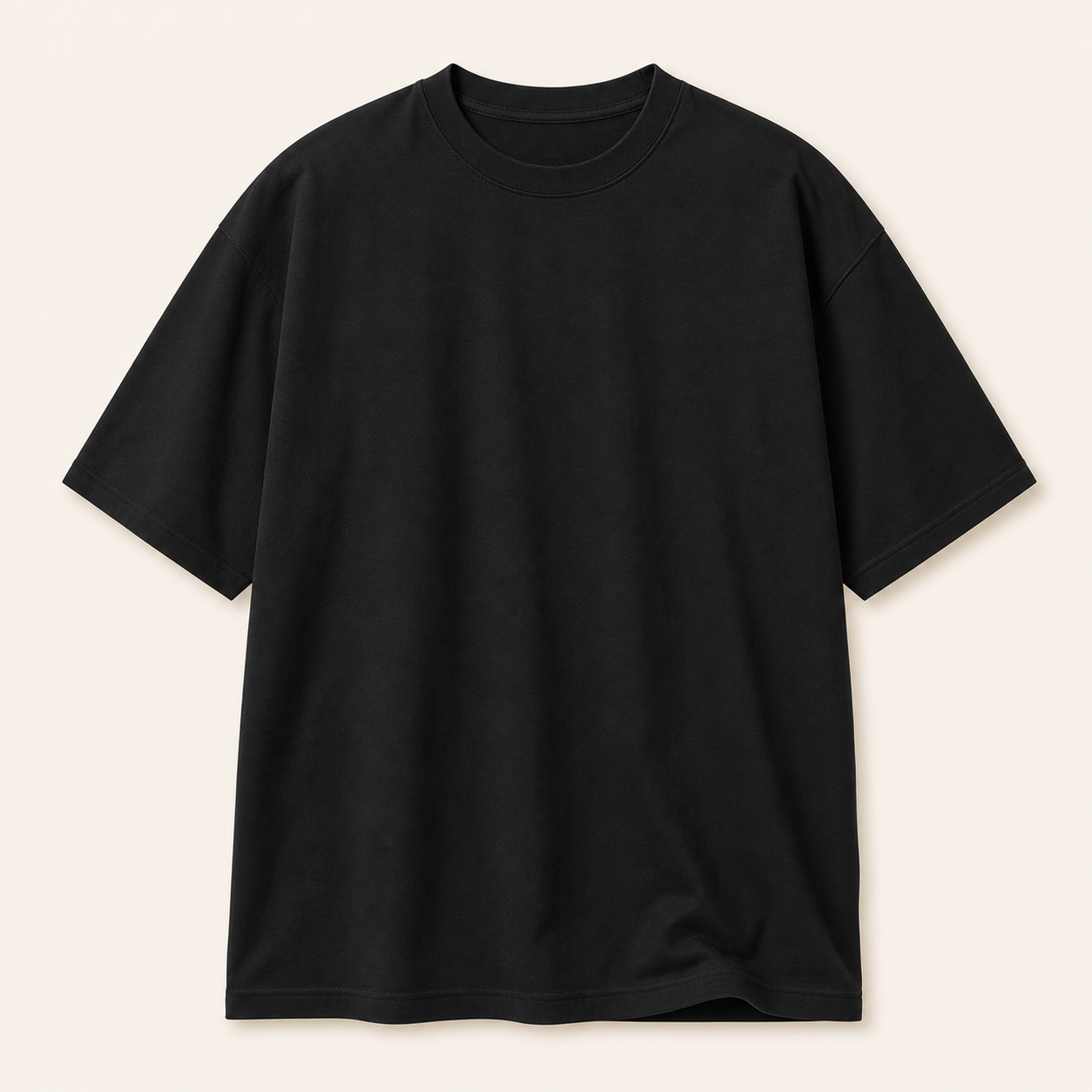 Men's black oversized drop-shoulder crew-neck T-shirt