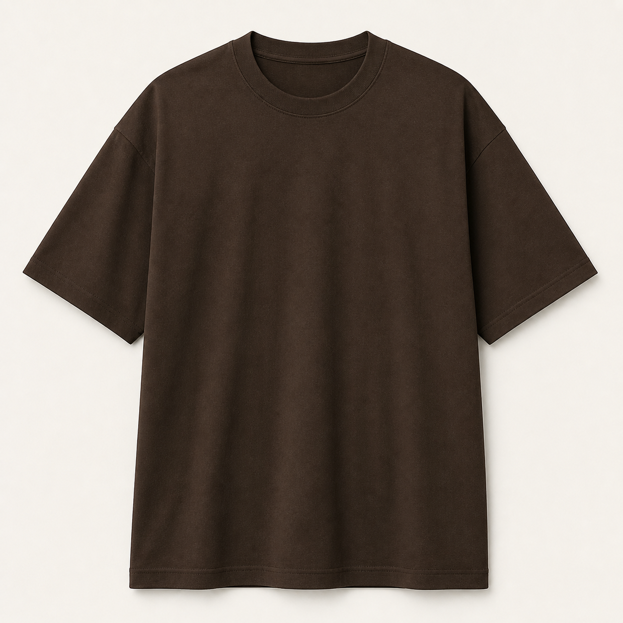 Men's coffee brown oversized drop-shoulder crew-neck T-shirt