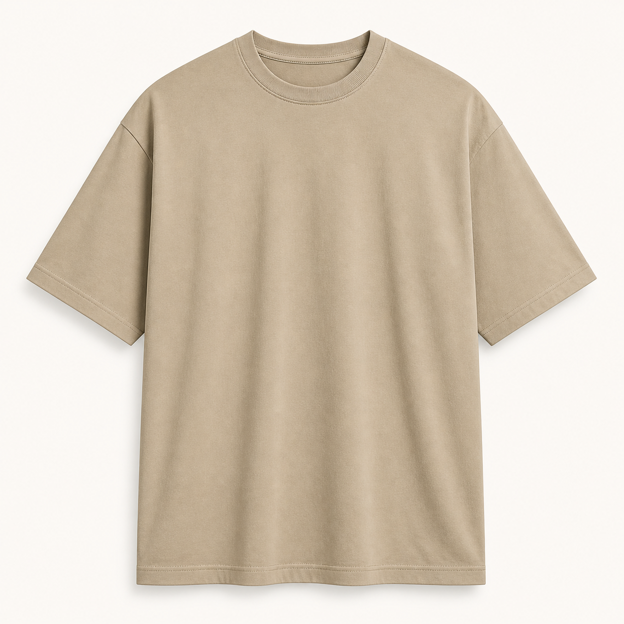 Men's sand beige oversized drop-shoulder crew-neck T-shirt