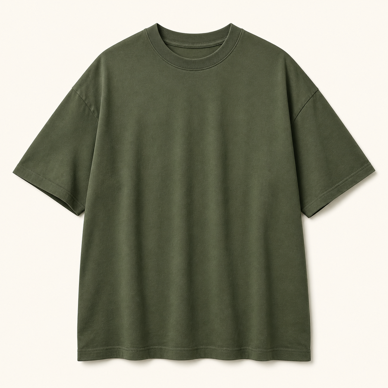 Men's olive green oversized drop-shoulder crew-neck T-shirt