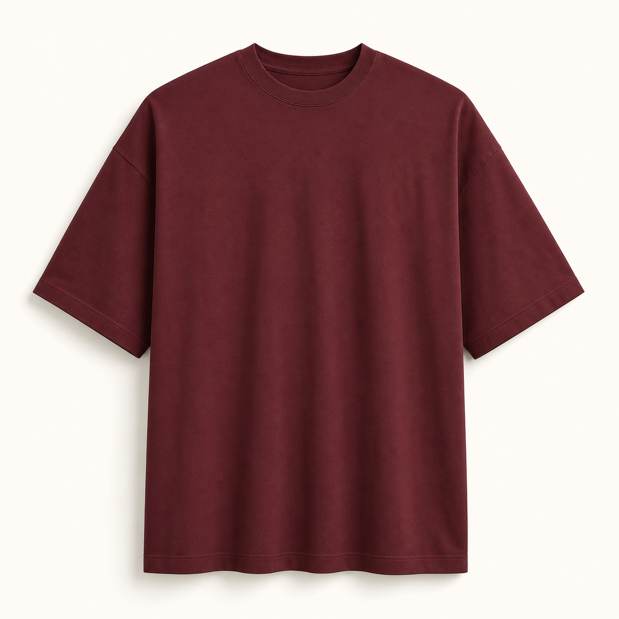 Men's burgundy oversized drop-shoulder crew-neck T-shirt