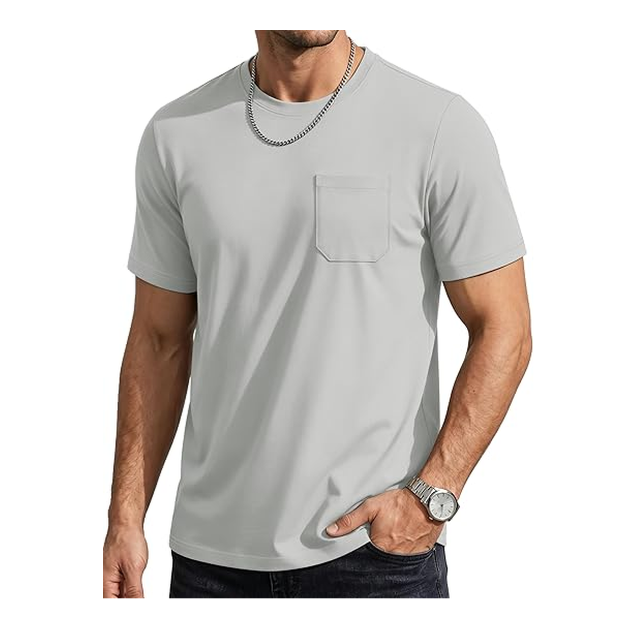 Men's light gray UPF 80+ pocket T-shirt