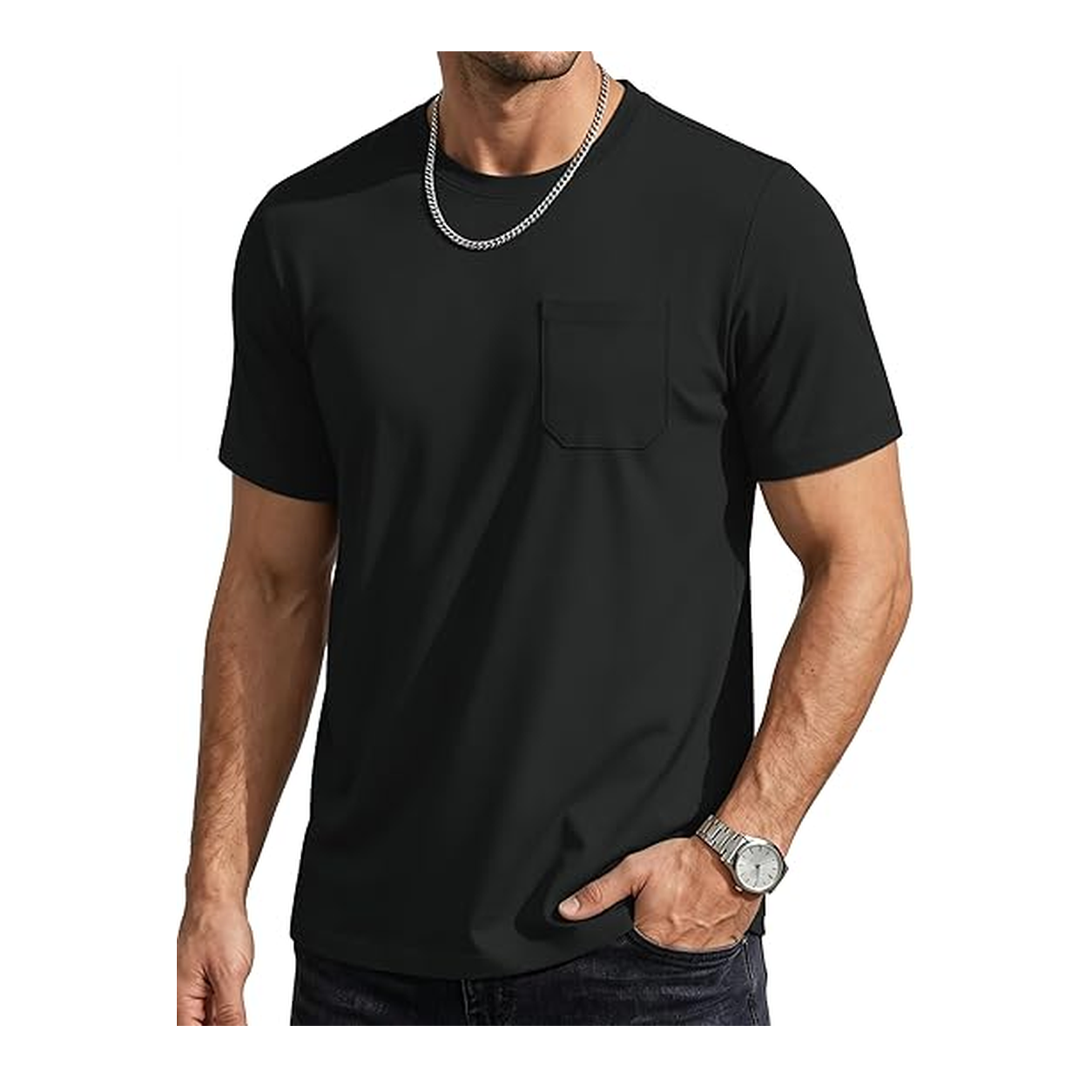Men's black UPF 80+ pocket T-shirt