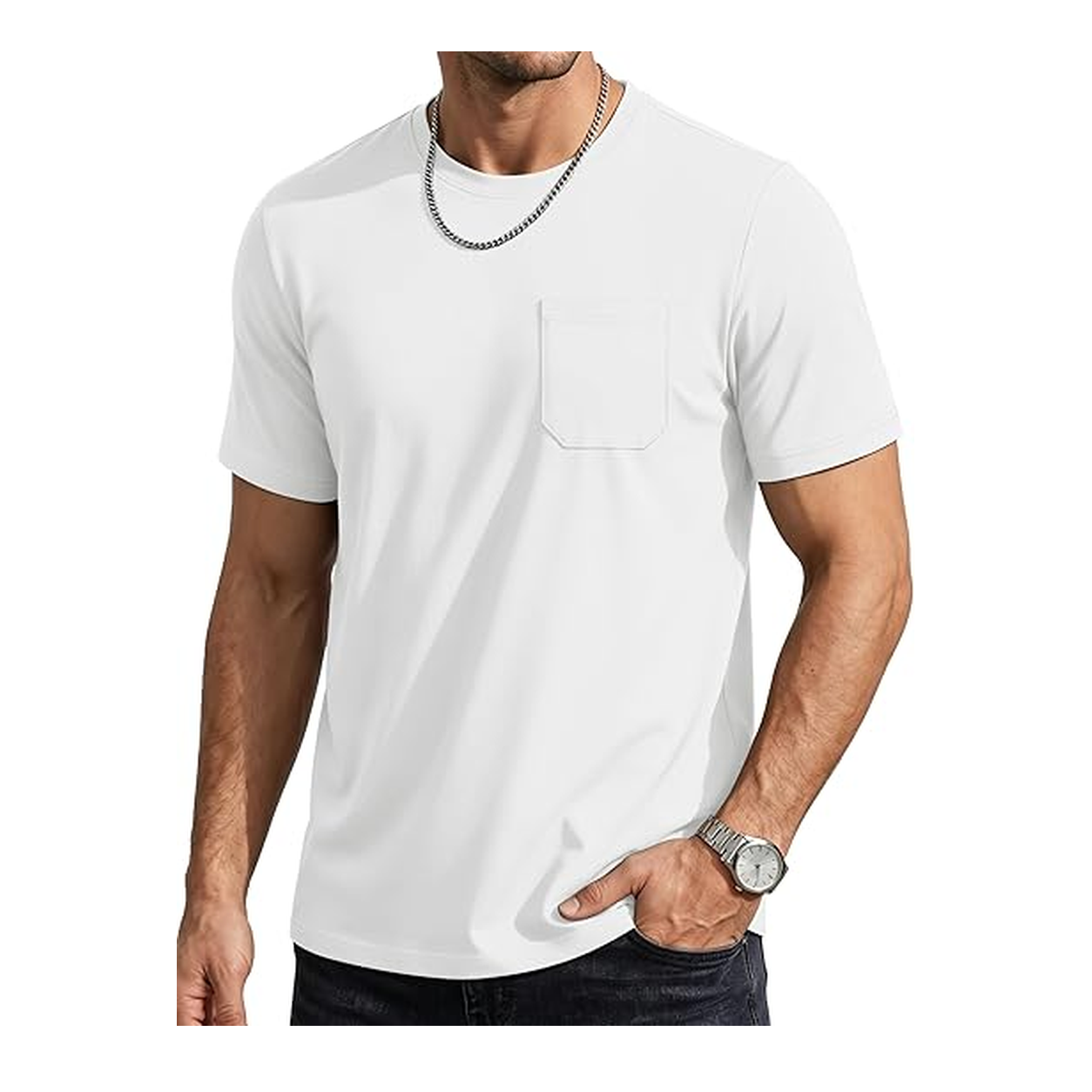 Men's white UPF 80+ pocket T-shirt