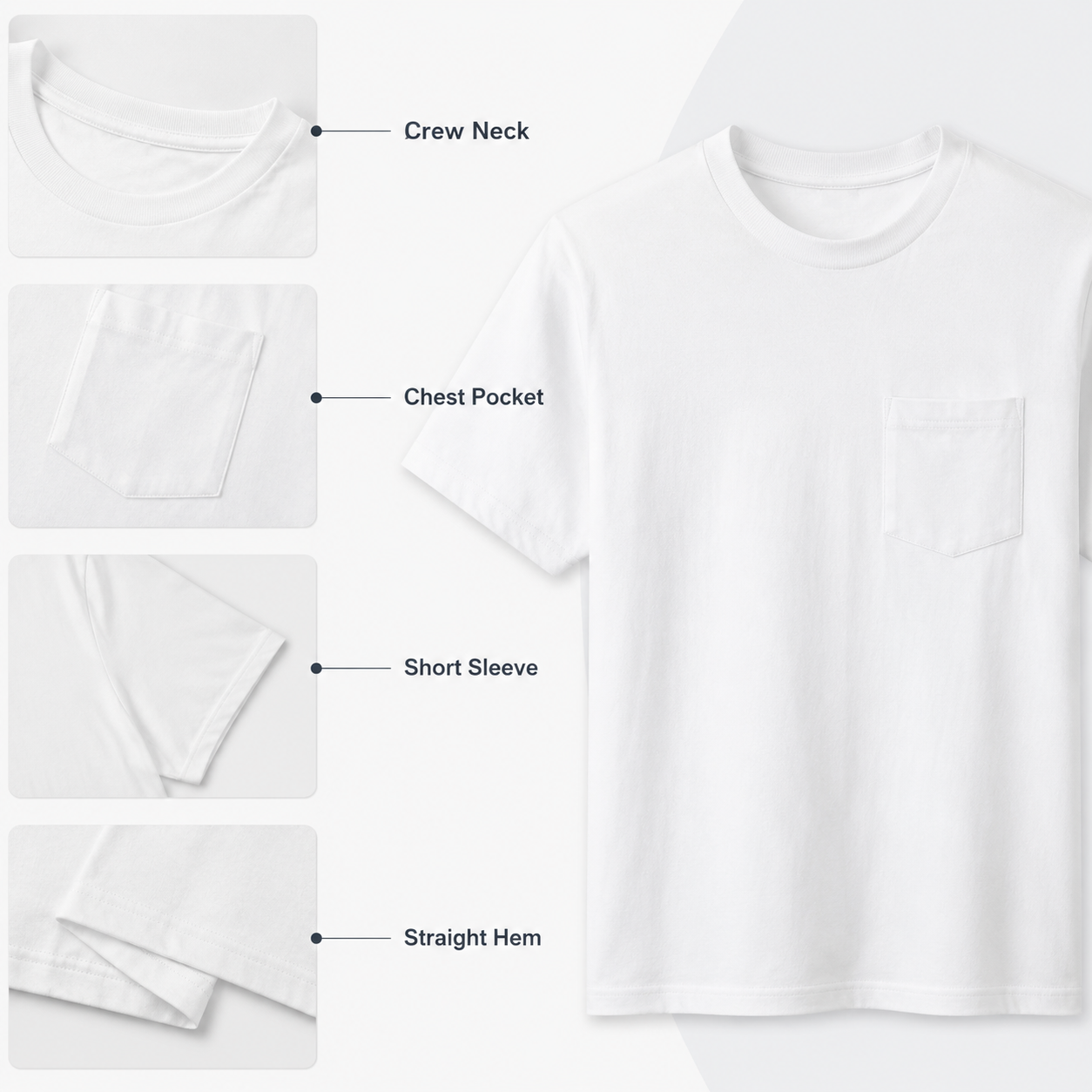 Men's UPF 80+ pocket t-shirt crew neck chest pocket sleeve and hem details