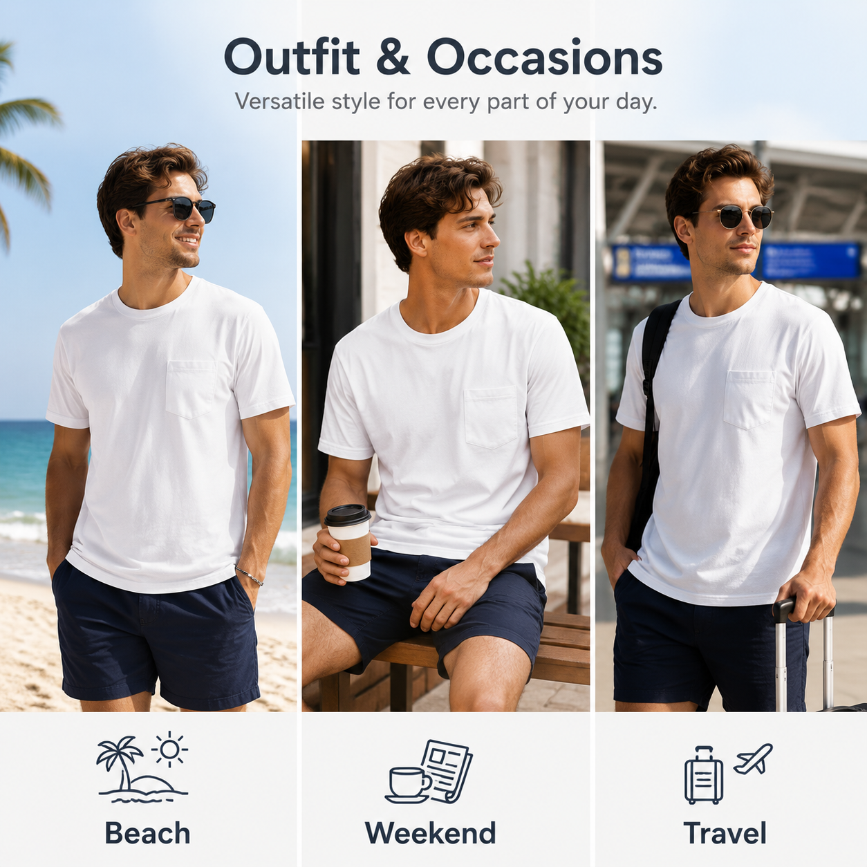 Men's UPF 80+ pocket t-shirt beach weekend and travel outfit occasions