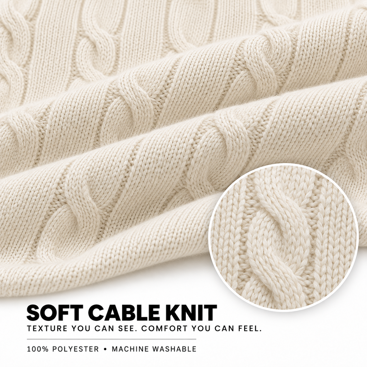 Soft cable-knit sweater texture close-up