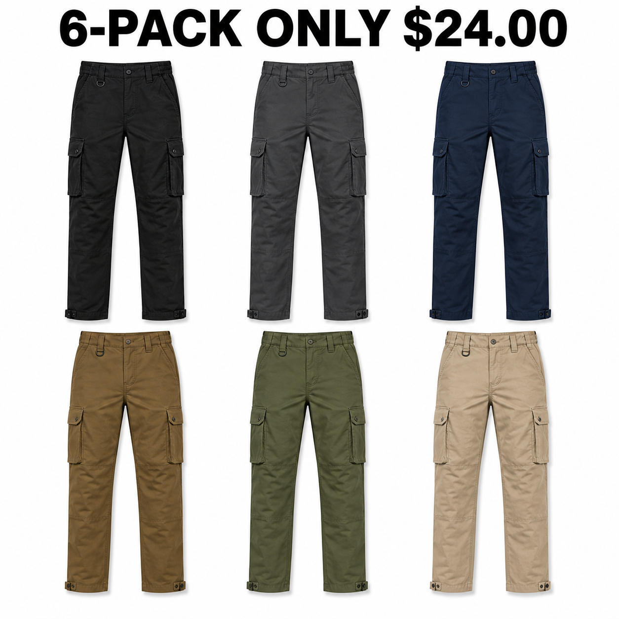 6-Pack Core Workwear dimensional ripstop tactical cargo work pants — 6-PACK ONLY $24.00