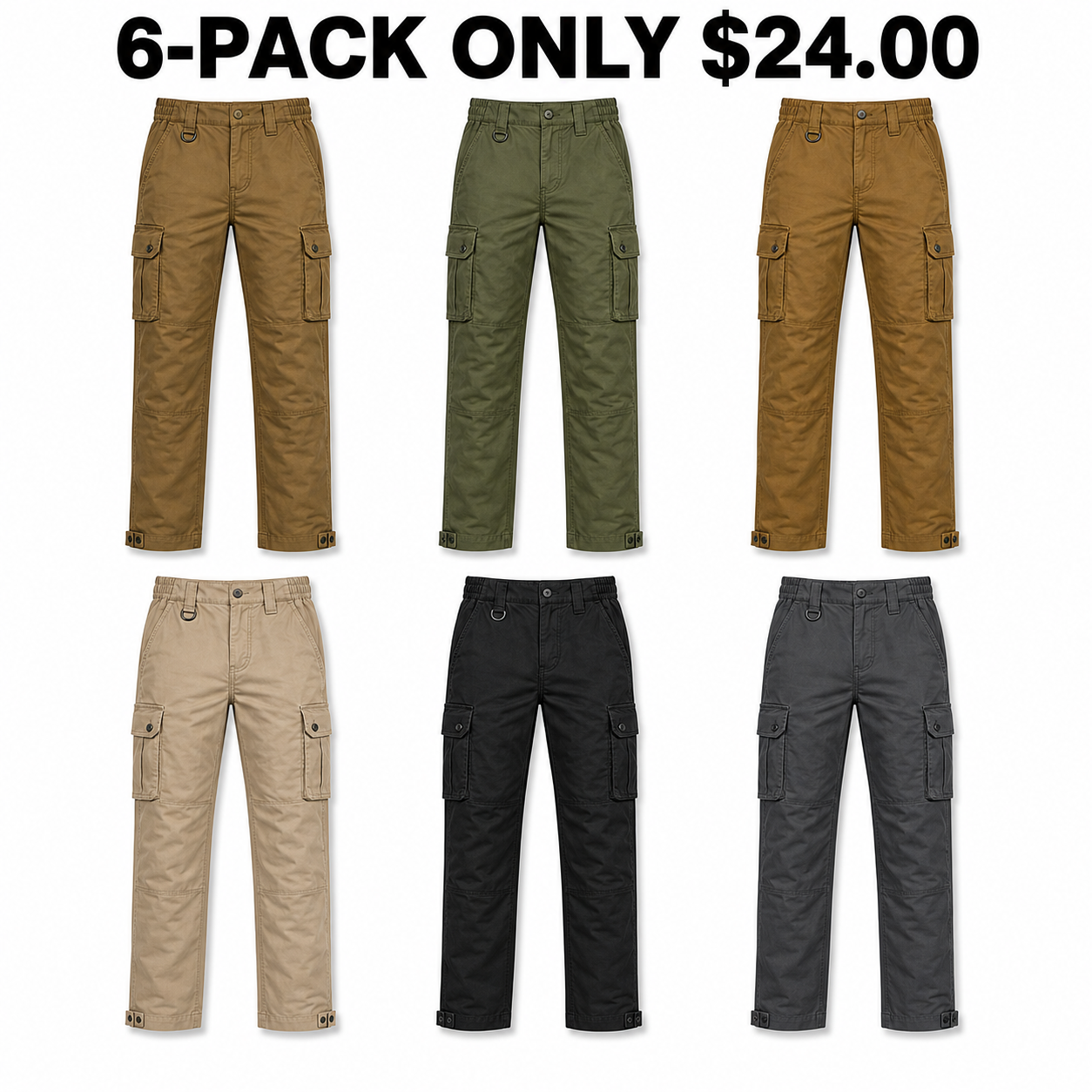 6-Pack Earth Utility dimensional ripstop tactical cargo work pants — 6-PACK ONLY $24.00