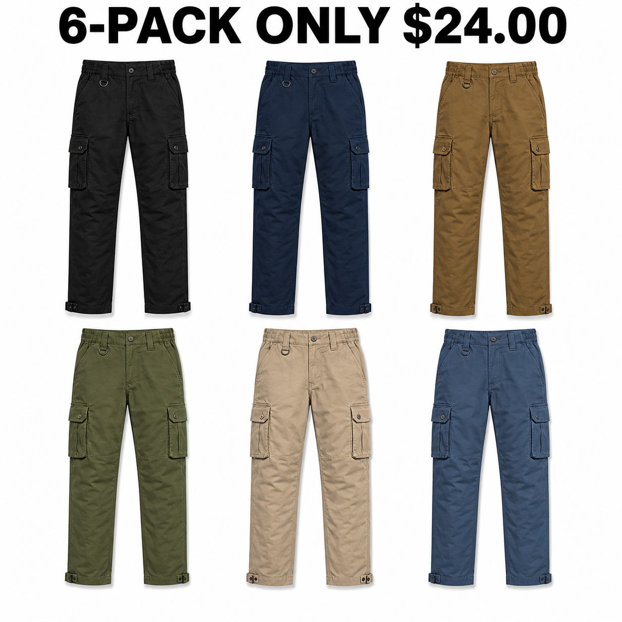 6-Pack Everyday Field dimensional ripstop tactical cargo work pants — 6-PACK ONLY $24.00