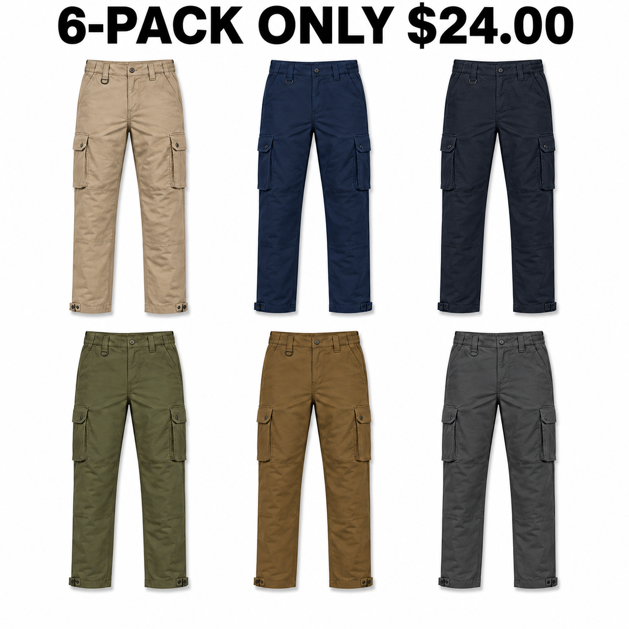 6-Pack Weekend Utility dimensional ripstop tactical cargo work pants — 6-PACK ONLY $24.00