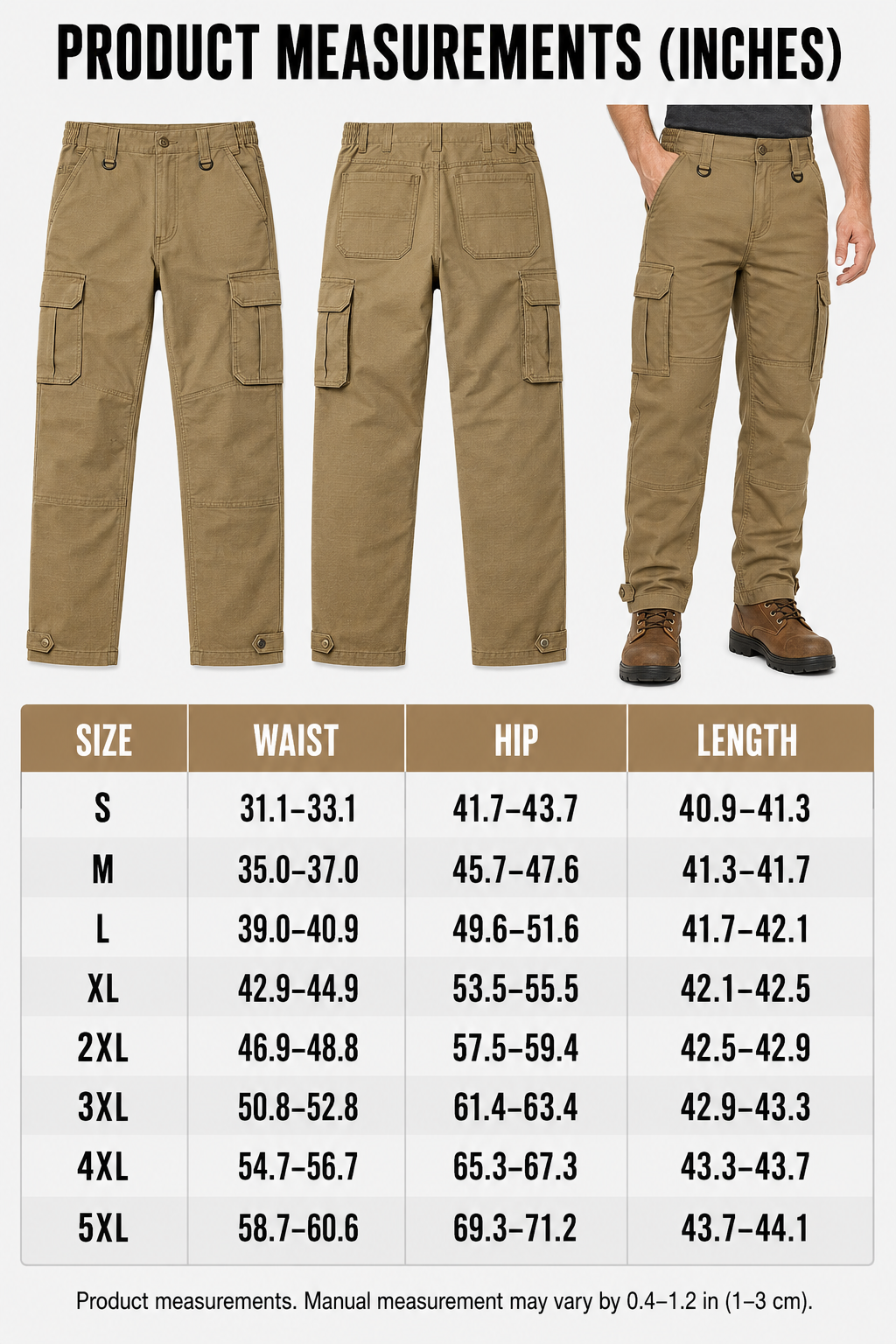 Cargo work pants reinforced construction details