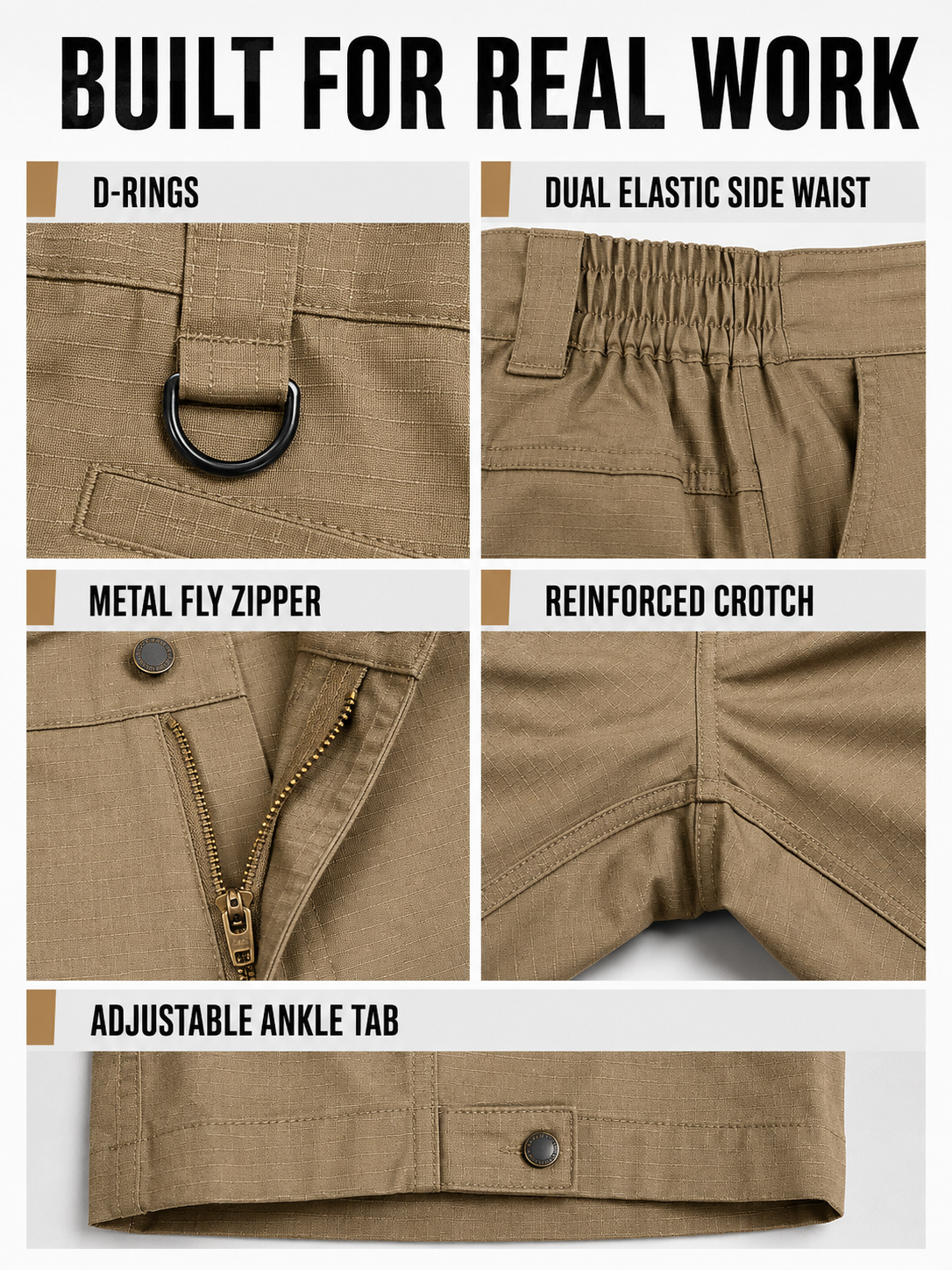 Cargo work pants S through 5XL product measurement size guide