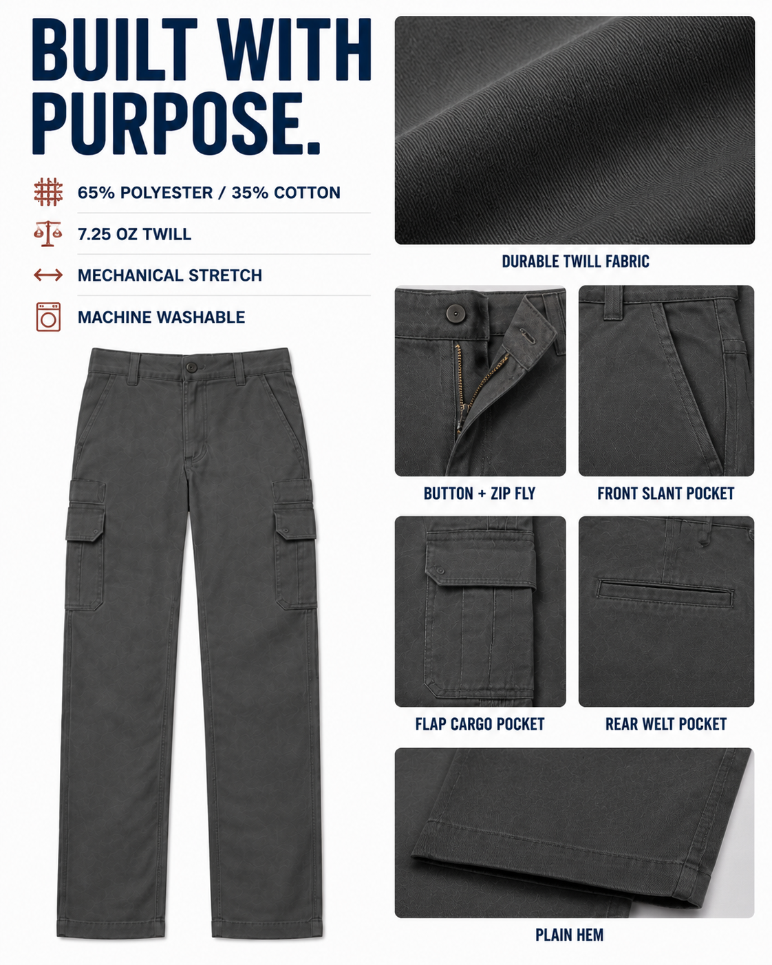 Mechanical stretch twill construction