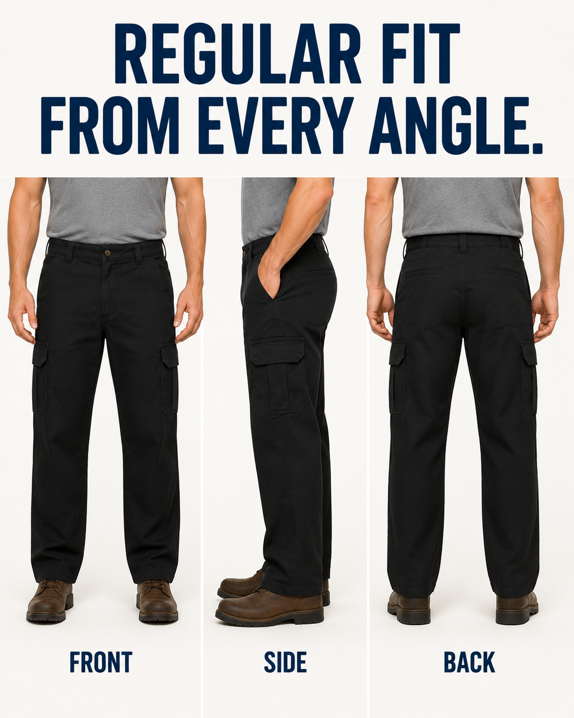 Cargo work pants regular fit three view