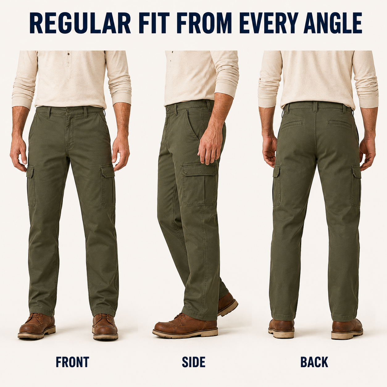 Cargo work pants regular fit front side and back
