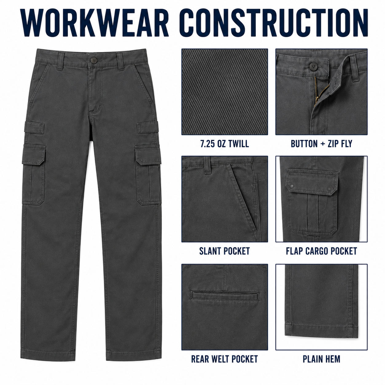 Cargo work pants verified construction details
