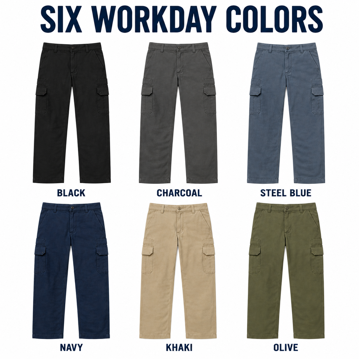 Six cargo work pants colors