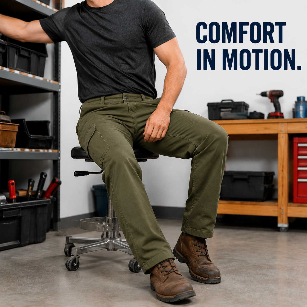 Cargo work pants seated movement and comfort