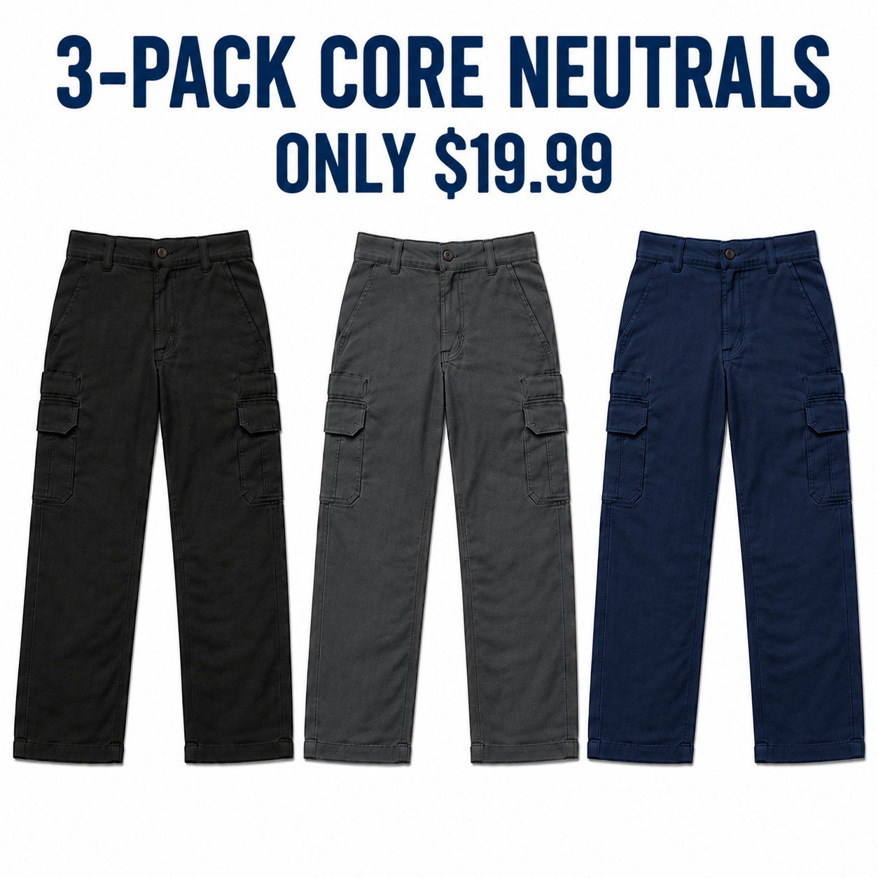 3-Pack Core Neutrals cargo work pants