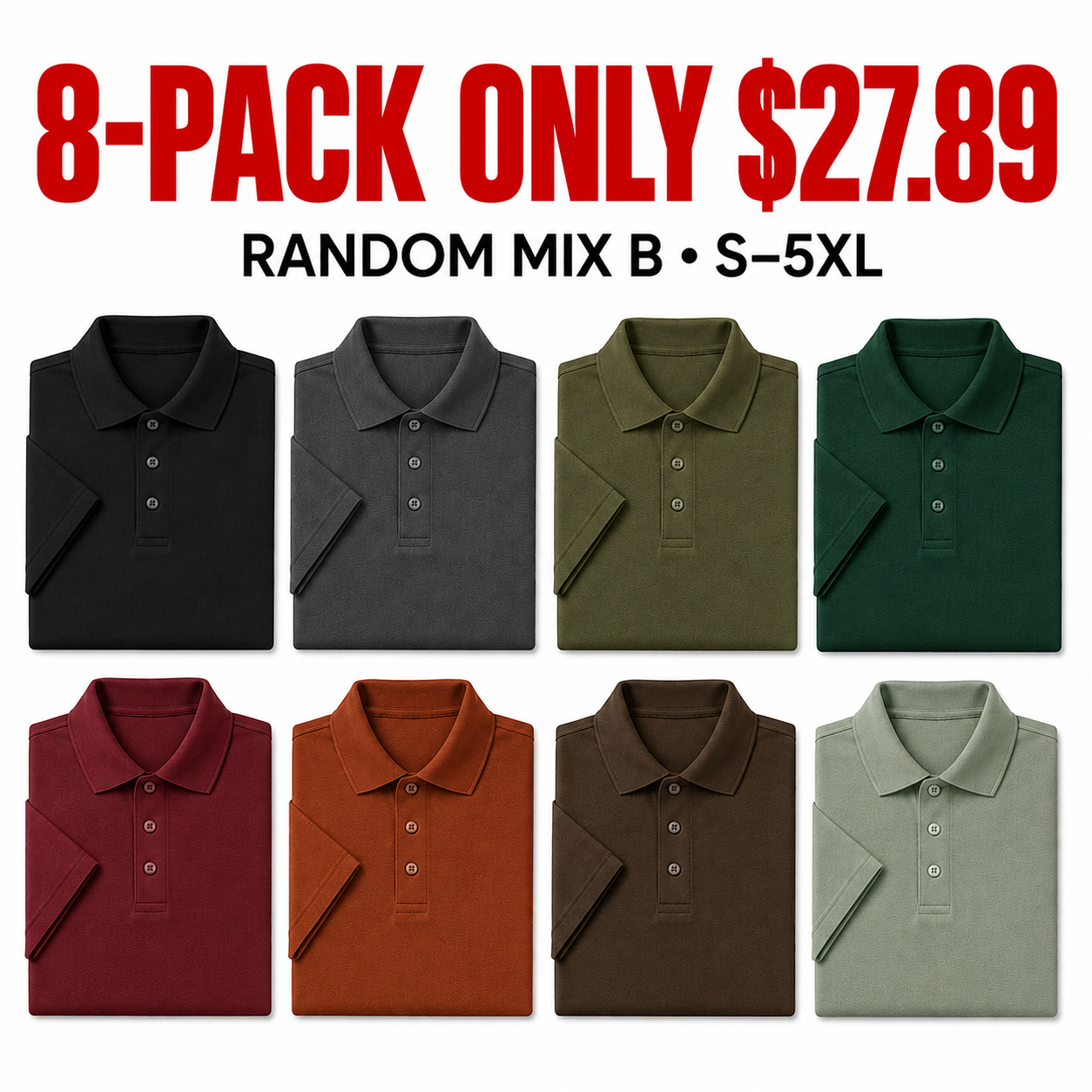 8-Pack Random Mix B classic polo assortment — 8-PACK ONLY $27.89