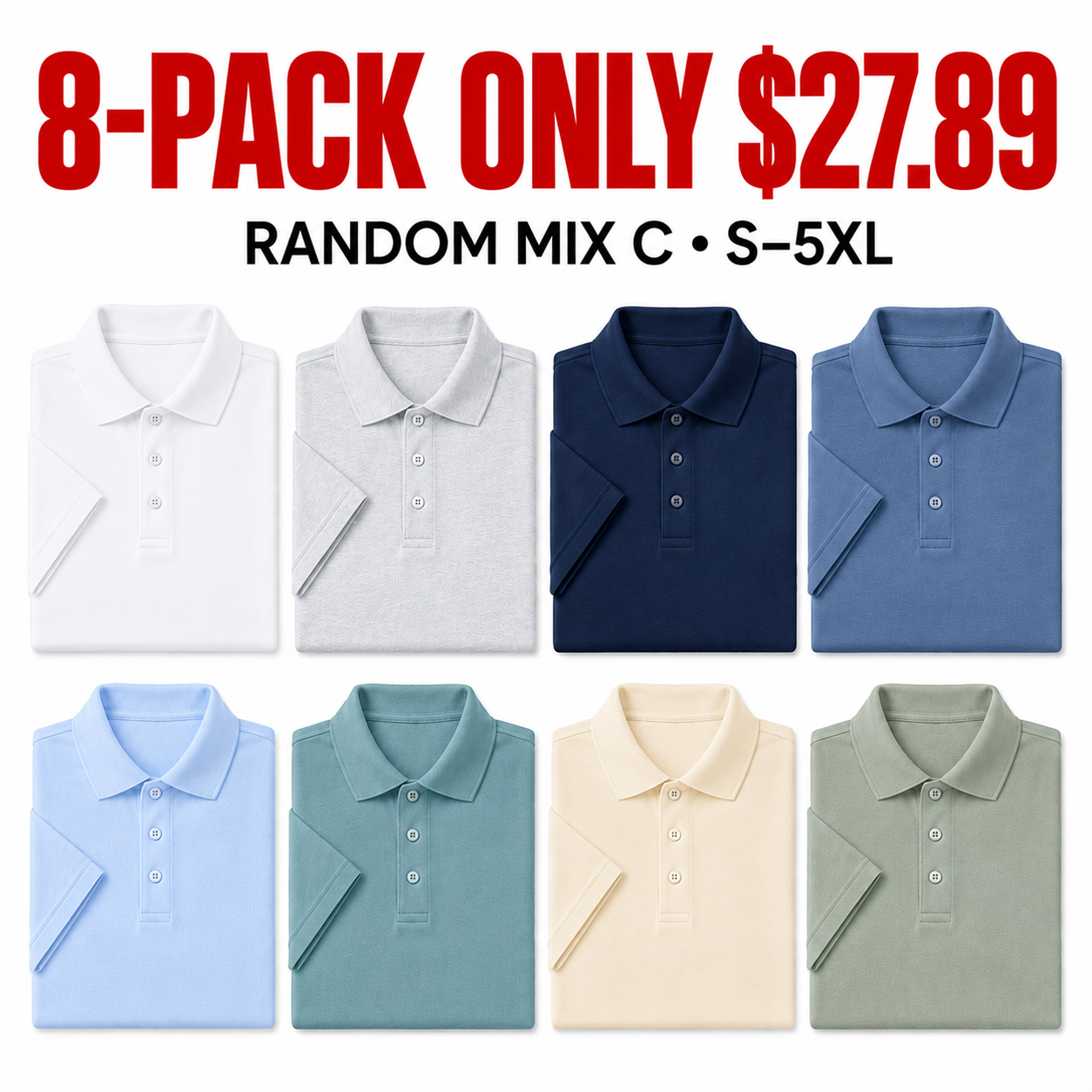 8-Pack Random Mix C classic polo assortment — 8-PACK ONLY $27.89