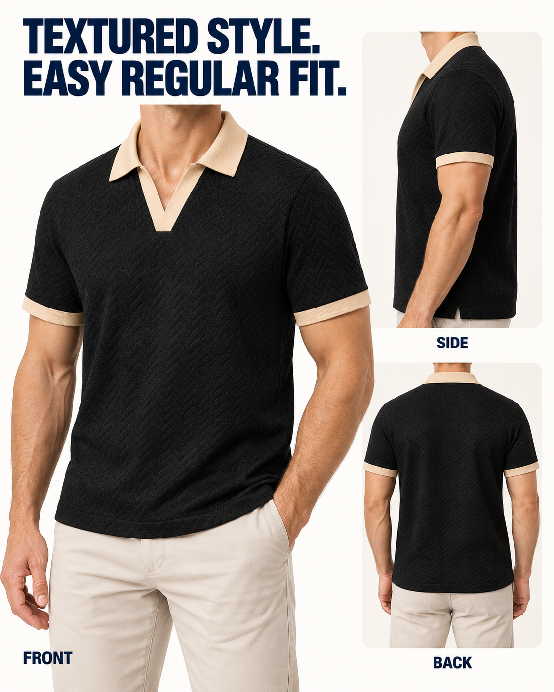 Men's textured contrast-trim polo regular-fit overview