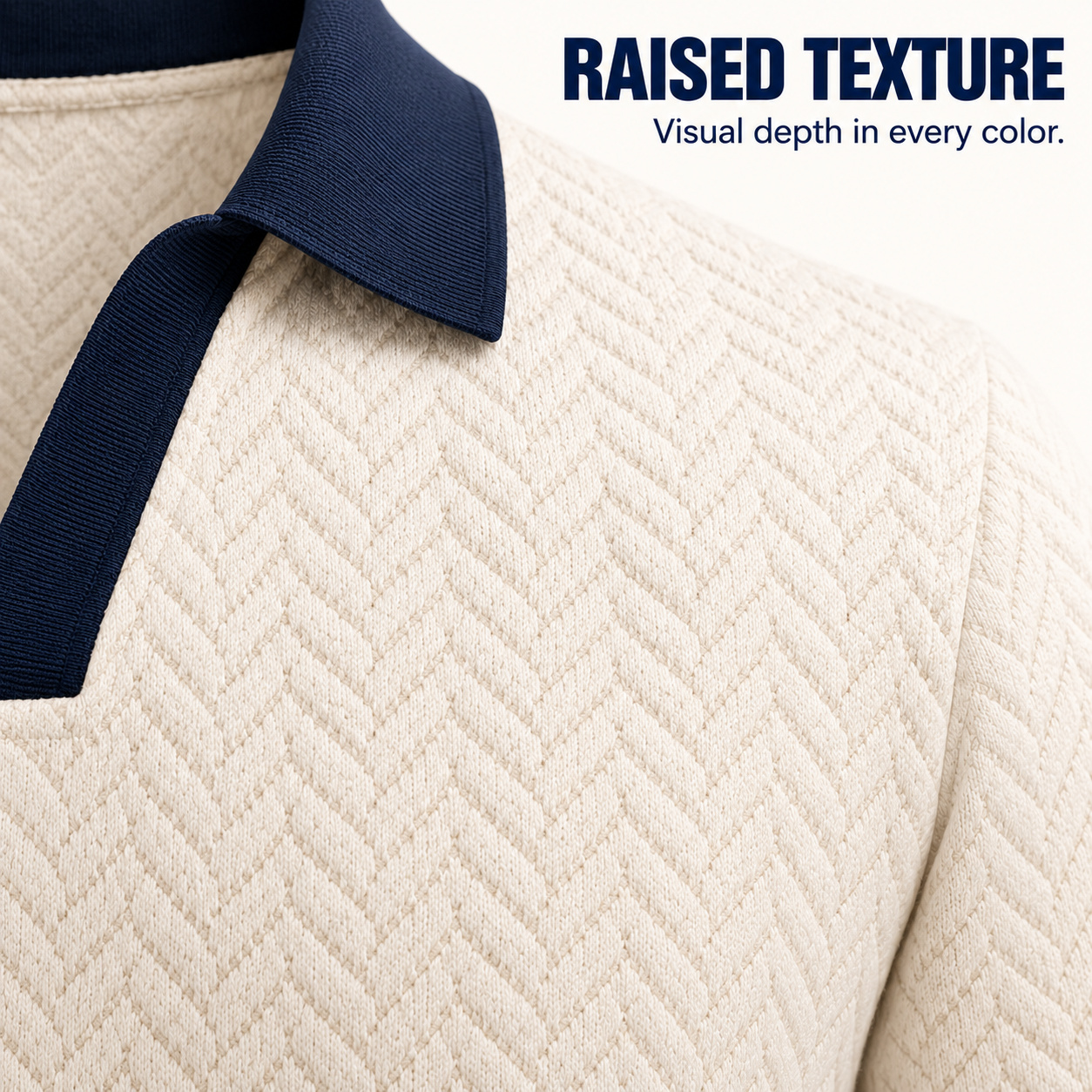 Raised geometric texture detail of the contrast-trim polo shirt