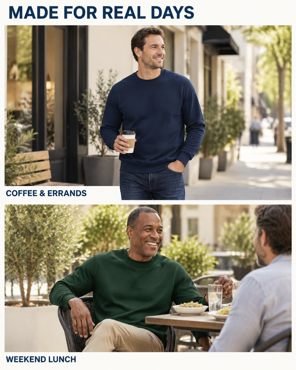 Crewneck sweatshirt worn for coffee and errands and a weekend lunch