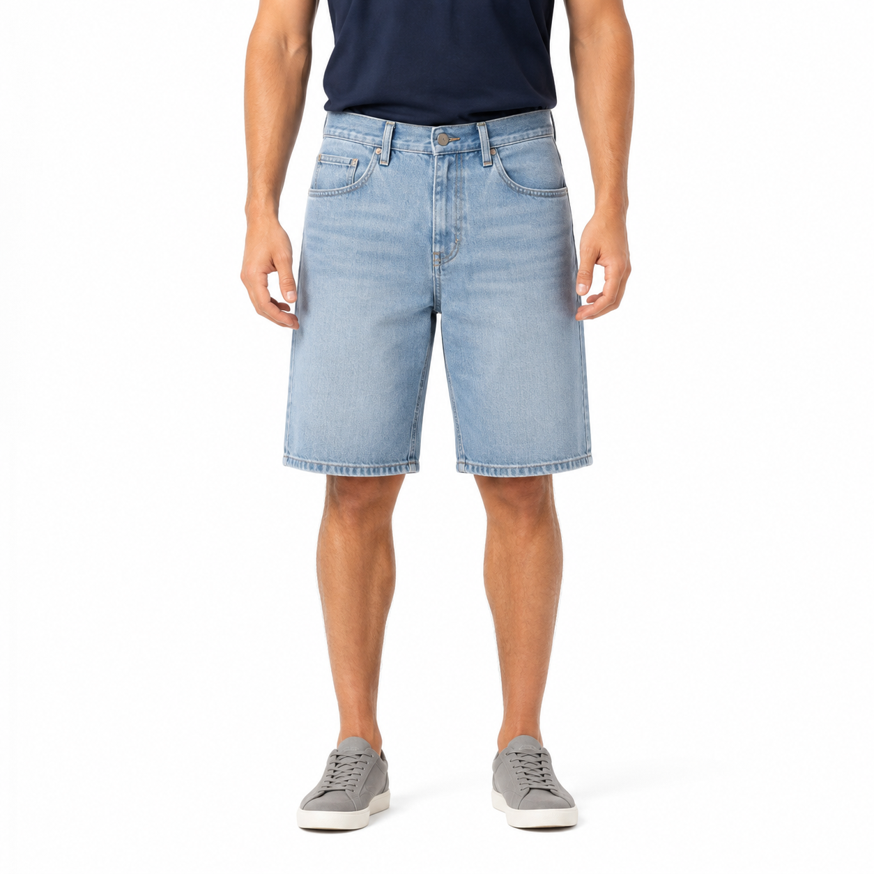 Light Wash loose straight denim shorts full front fit