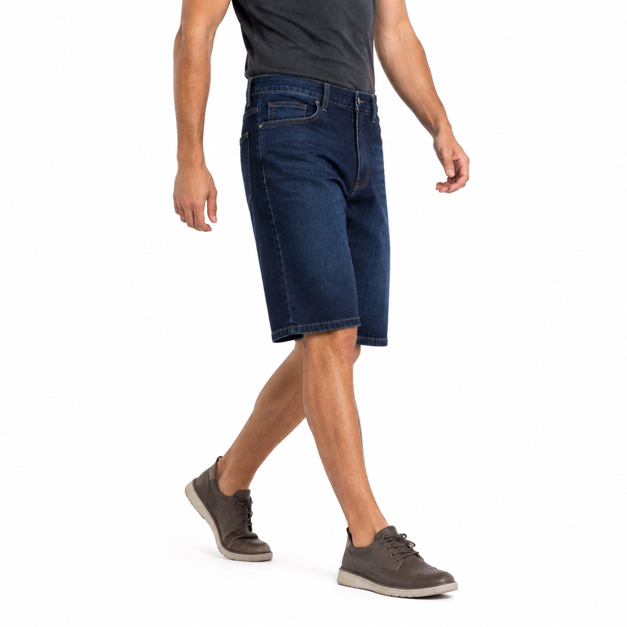 Dark Indigo loose straight denim shorts walking fit
