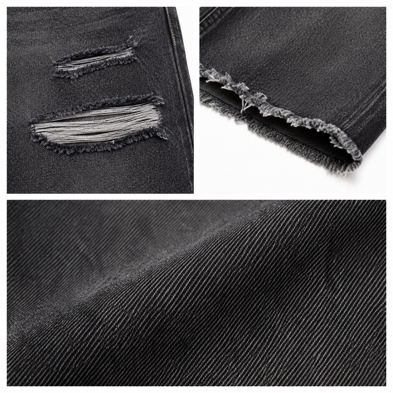 Distressed Charcoal denim shorts rips frayed hem and twill details