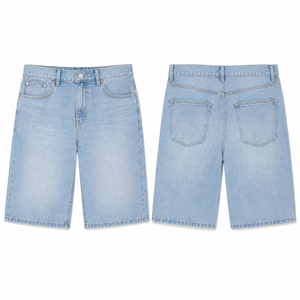 Light Wash loose straight denim shorts front and back