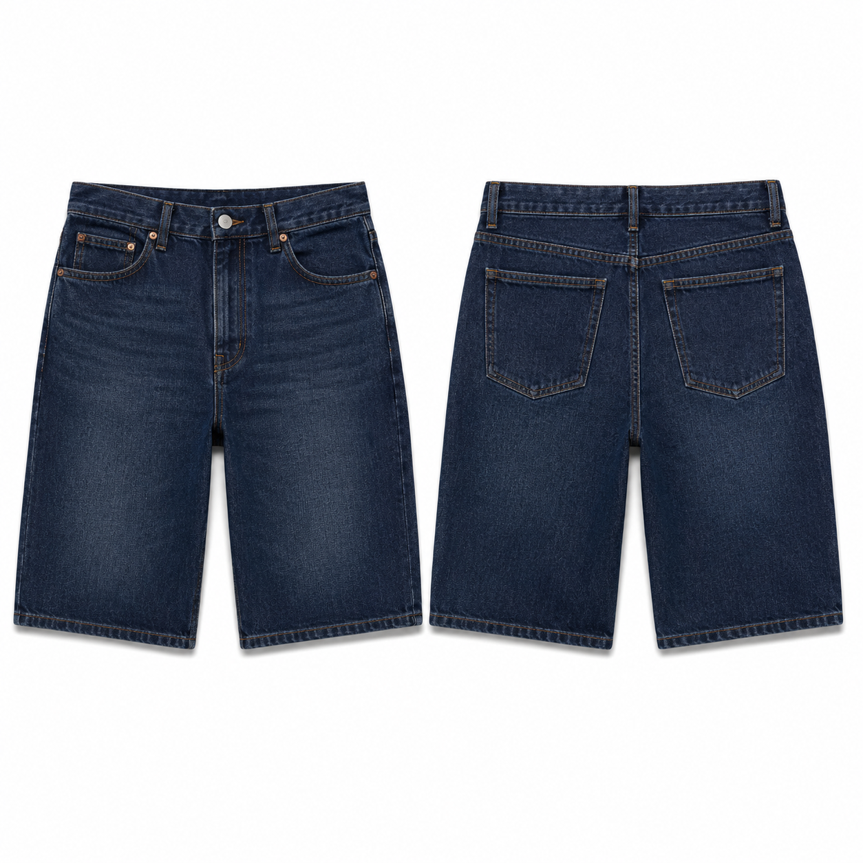 Dark Indigo loose straight denim shorts front and back