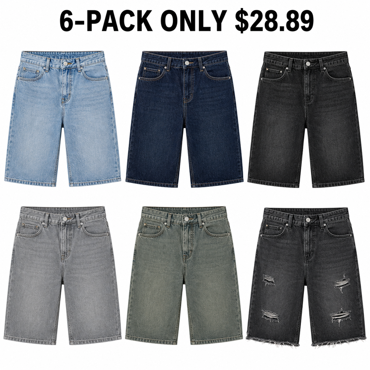 6-Pack Complete Wash Rotation denim shorts — $28.89