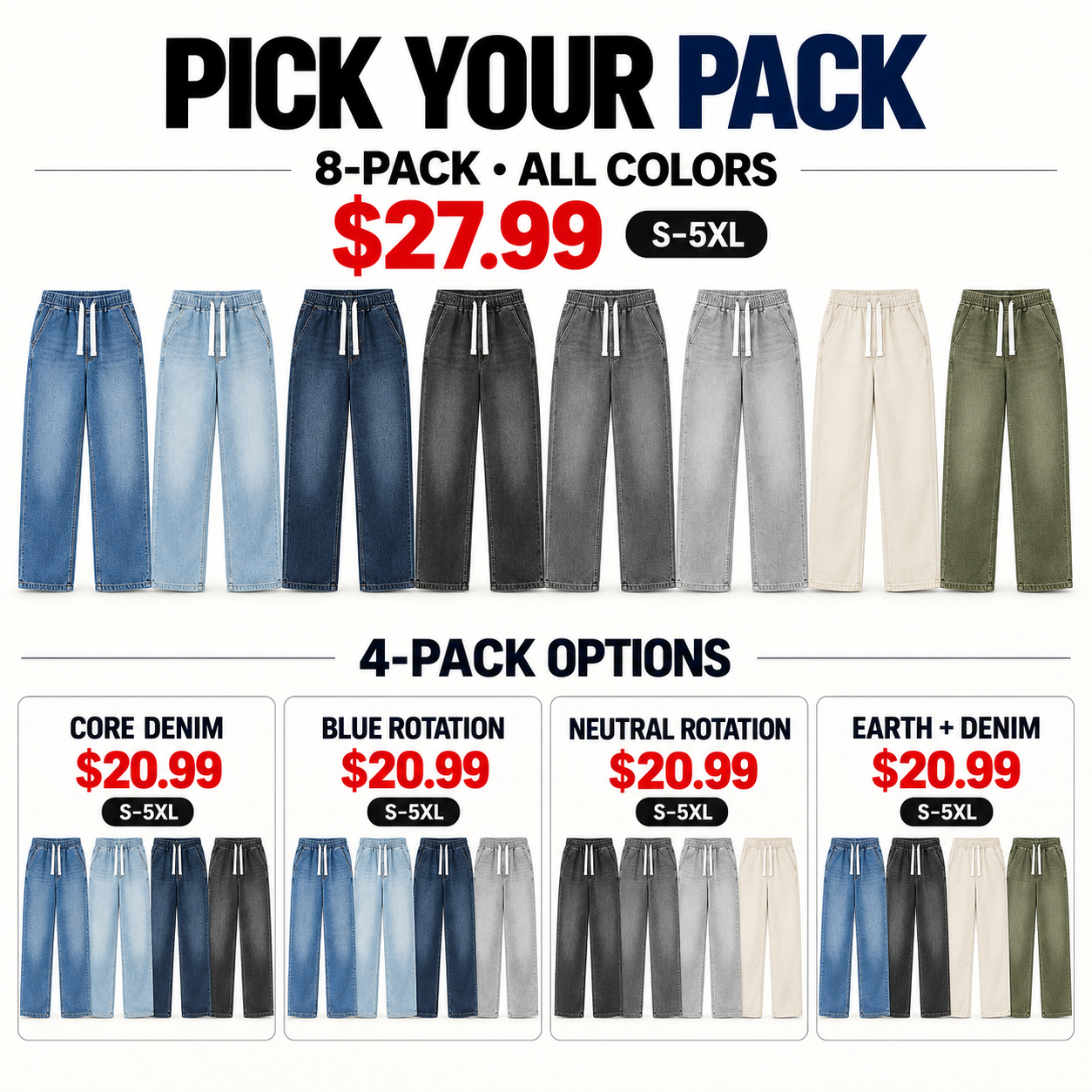 Eight colors with 8-Pack, 4-Pack and single-color choices