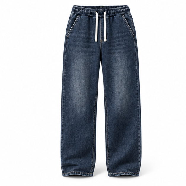 Dark Indigo relaxed drawstring baggy jeans, front product view