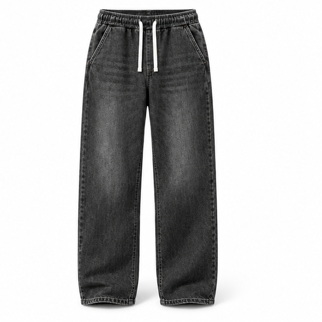 Washed Black relaxed drawstring baggy jeans, front product view