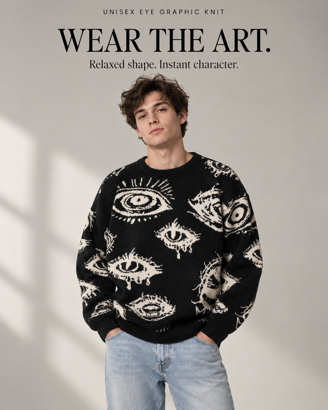 Eye graphic sweater fit hero