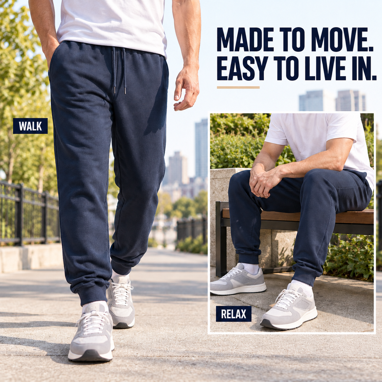 Relaxed fleece joggers for walking and seated comfort