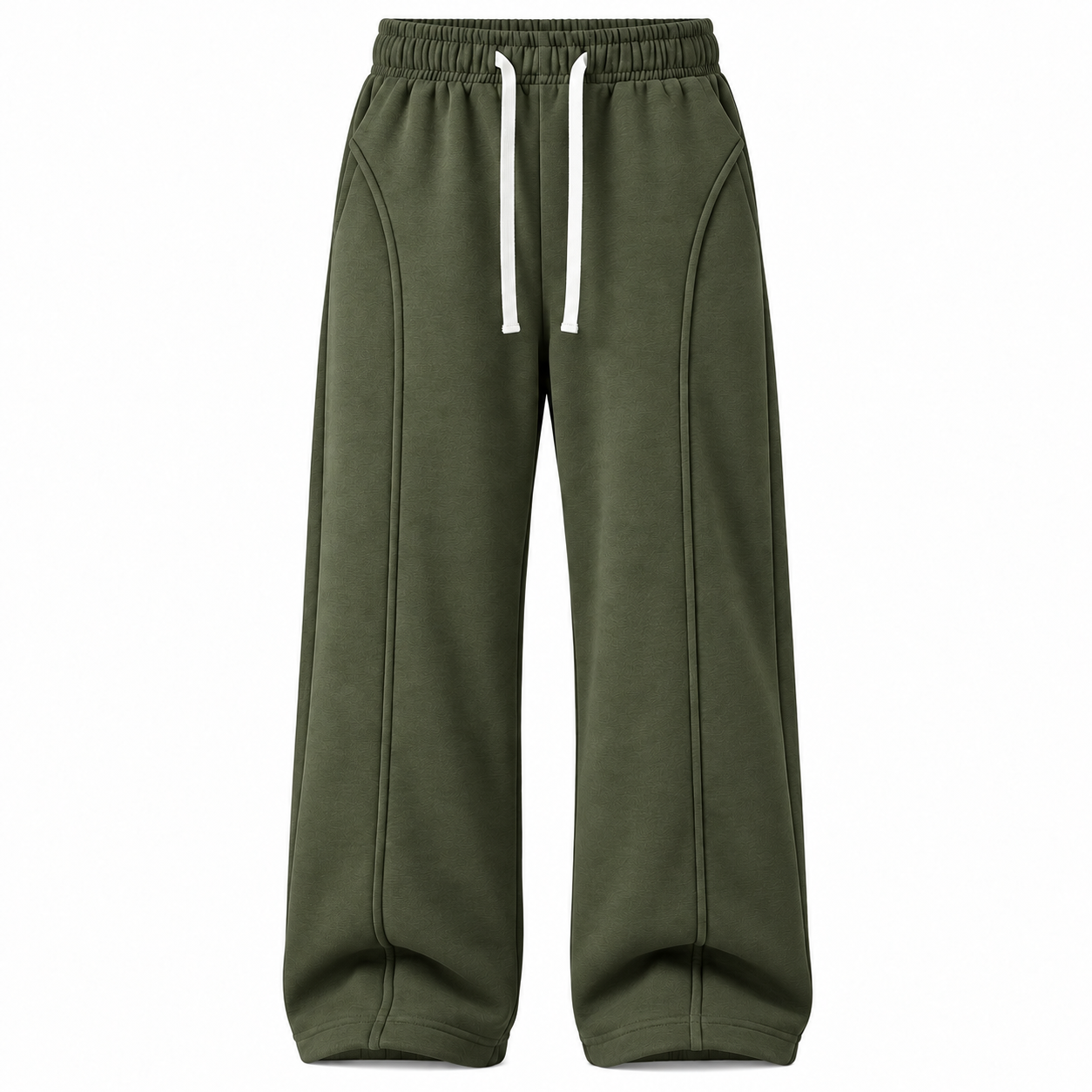 Olive fleece wide-leg sweatpants, front product view